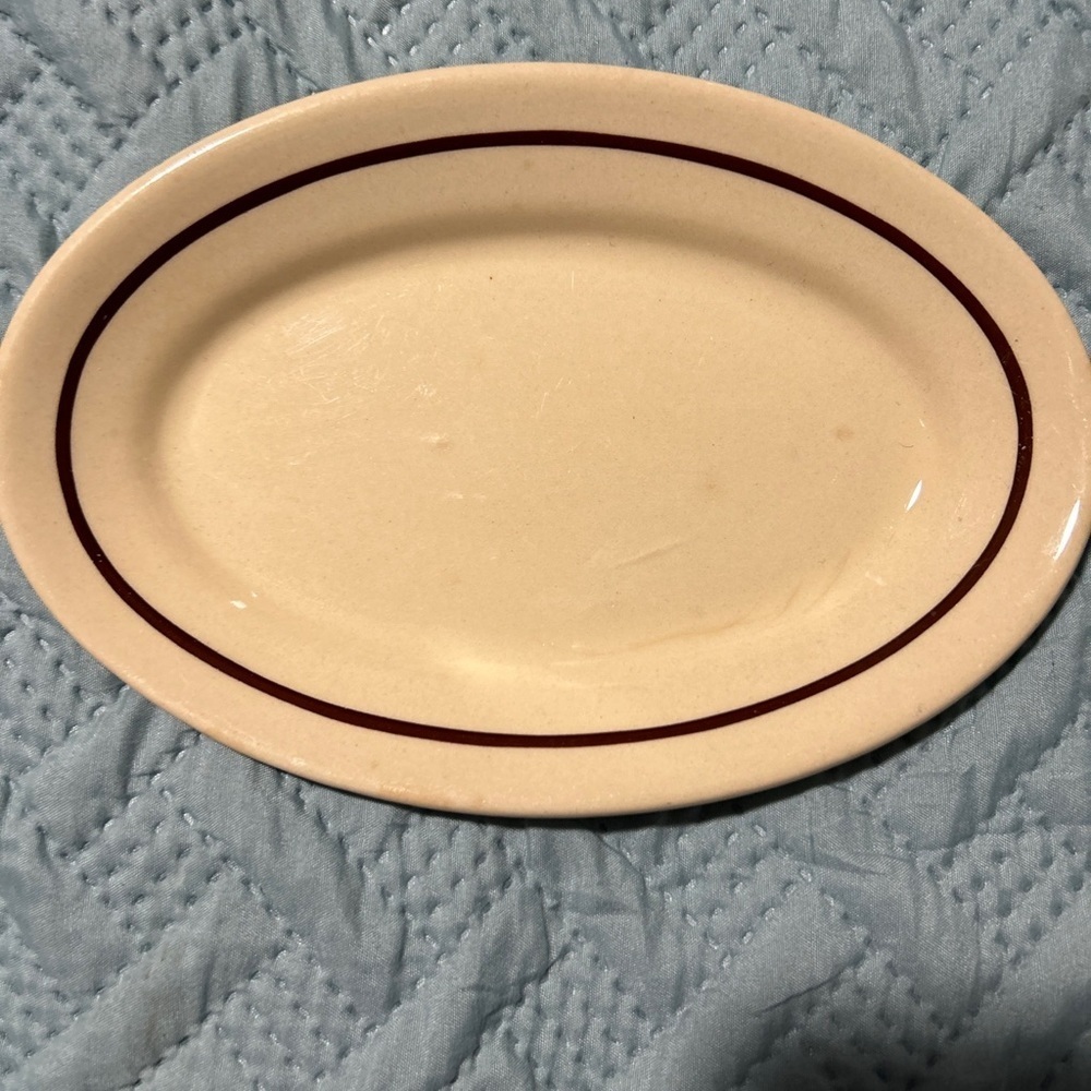 Wellsville China Restaurant Ware Lunch Plate San Tan Brown Stripe Vintage 8.25”